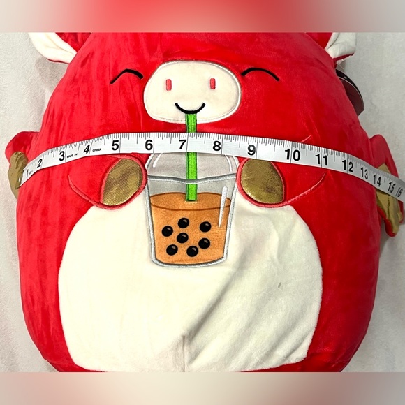 Squishmallows Baiden Red Dragon Plush Gold Accents with Boba Drink NWT - Picture 14 of 16